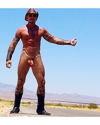 Ray Dalton walking naked on a road in Nevada