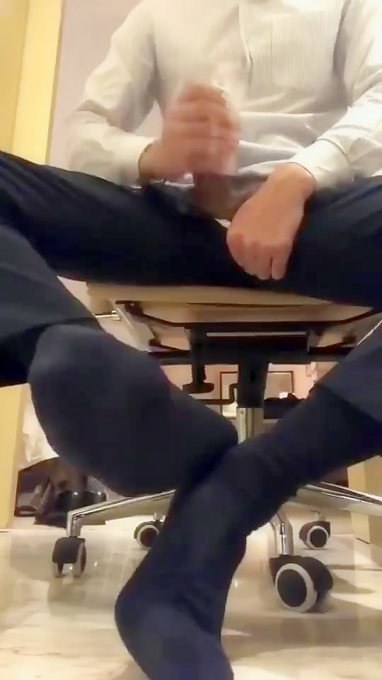 Suited Asian Daddy Cumming on Feet
