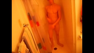 young huge in shower