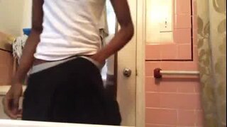 Striptease bathroom show and cum