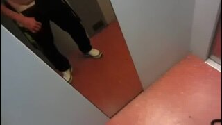 Cumming on elevator mirror