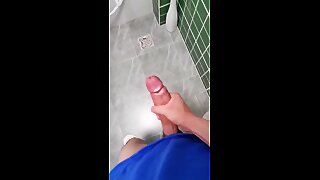 Big Chinese cock cum in bathroom pov