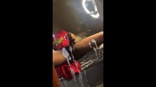 monster shooting huge load on mirror