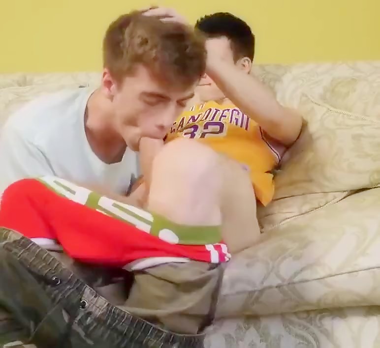 young sport guy gets well oral treatment for his massive uncut cock by bro