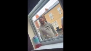 Hung guy spaffs on a window