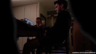 Grandfather watches real grandson jerking off at the dinner table (gay)