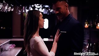 Waitress sucks her boss behind counter