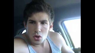 Big-cock jock strokes in his car