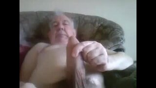 Grandpa Strokes His Big Cock on Cam